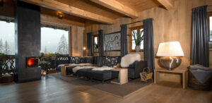 Chalet Wohnzimmer Eichenholz mit Ausblick