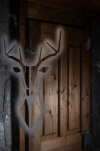 Dunkler Duschwand mit Hirsch