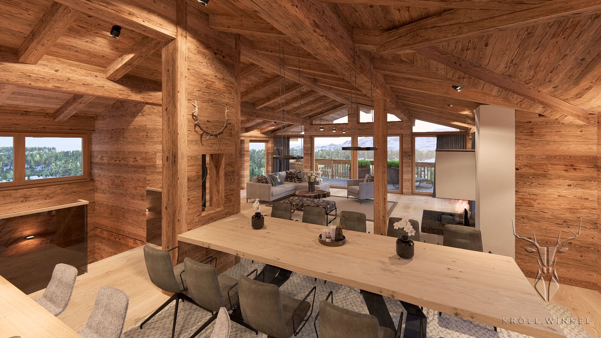 Chalet Design Küchen Insel Holz & Stein mit Altholz
