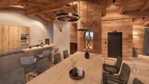 Chalet Design Küchen Insel Holz & Stein mit Altholz