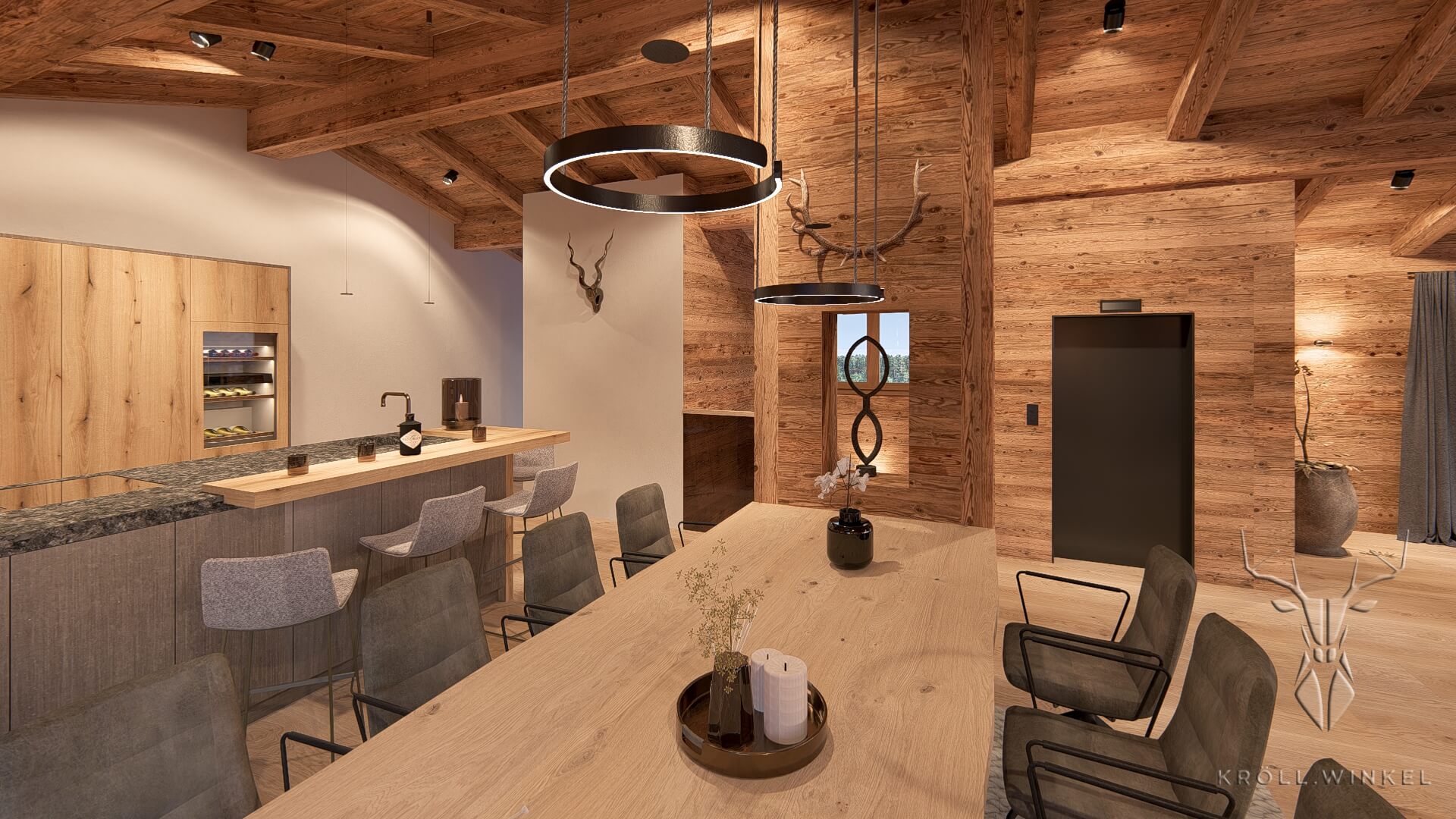 Chalet Design Küchen Insel Holz & Stein mit Altholz