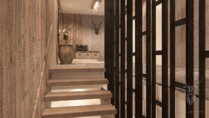 Eichen Altholz Verkleidung und Stahlgeländer Design
