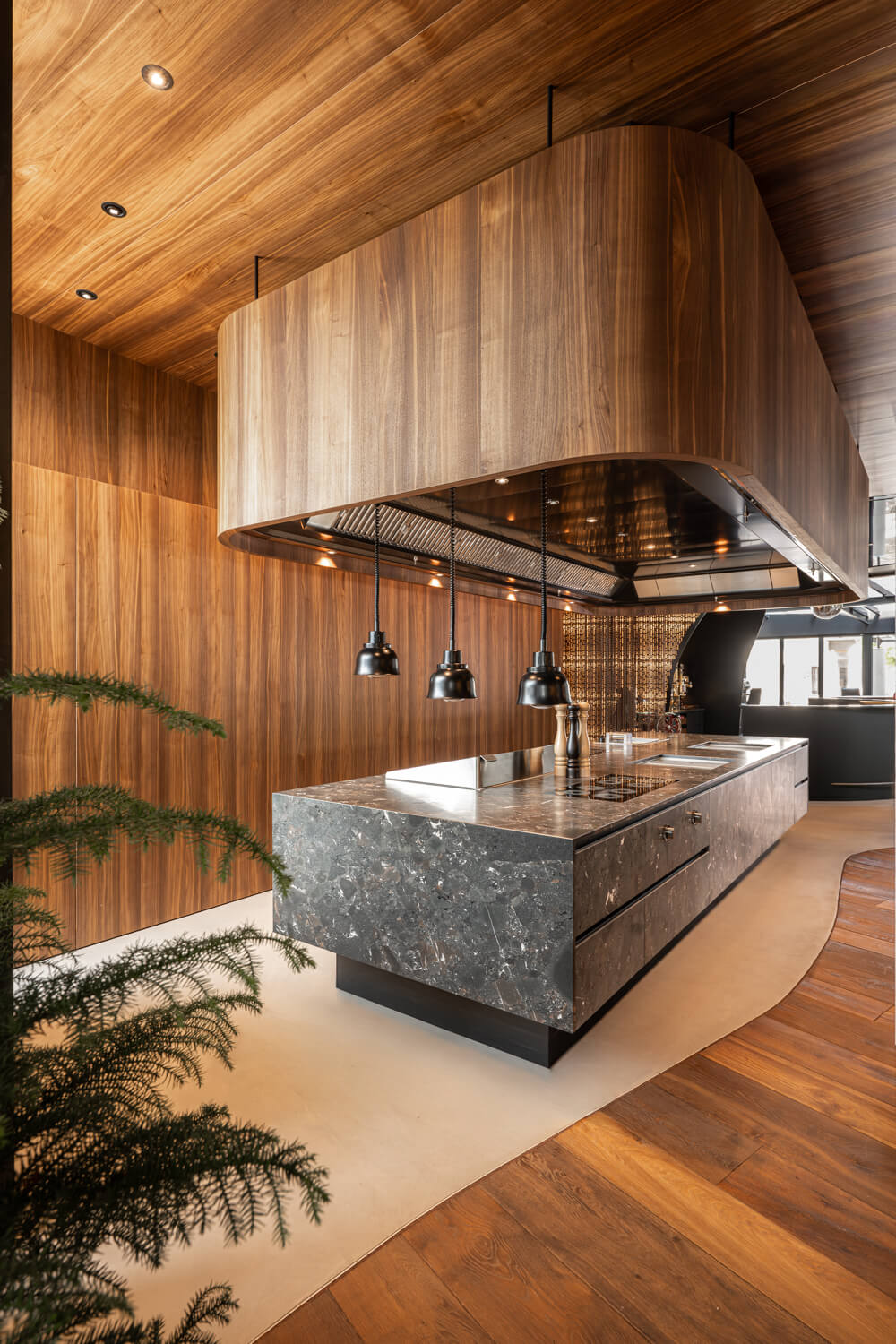 Exklusive 5,5 meter langen Showküche versteckte Wand